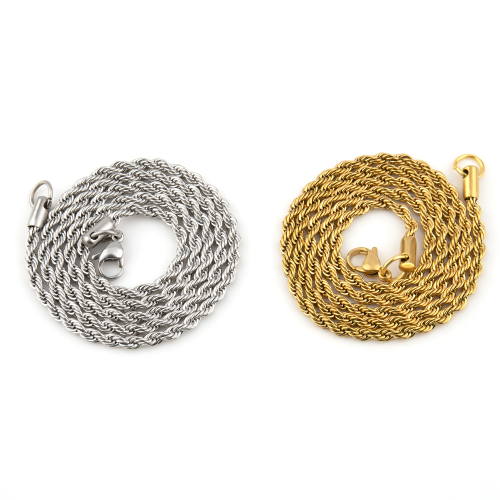 Picture of Stainless Steel Twist Chain Vacuum Color Retention Electroplating Non-Fading Gold Necklace Titanium Steel Hip-Hop Men's Chain Chain