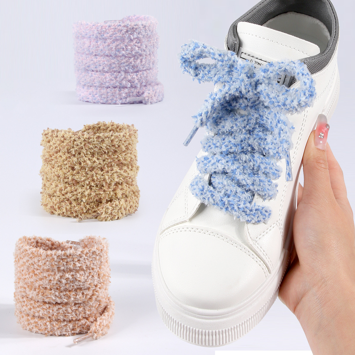 Double-Layer Colorfulful Flat Cute Snowflake Velvet Widened and Thick Sports Shoelace Rope Elastic Aj Two-Colorful Braided Plush Shoelaces