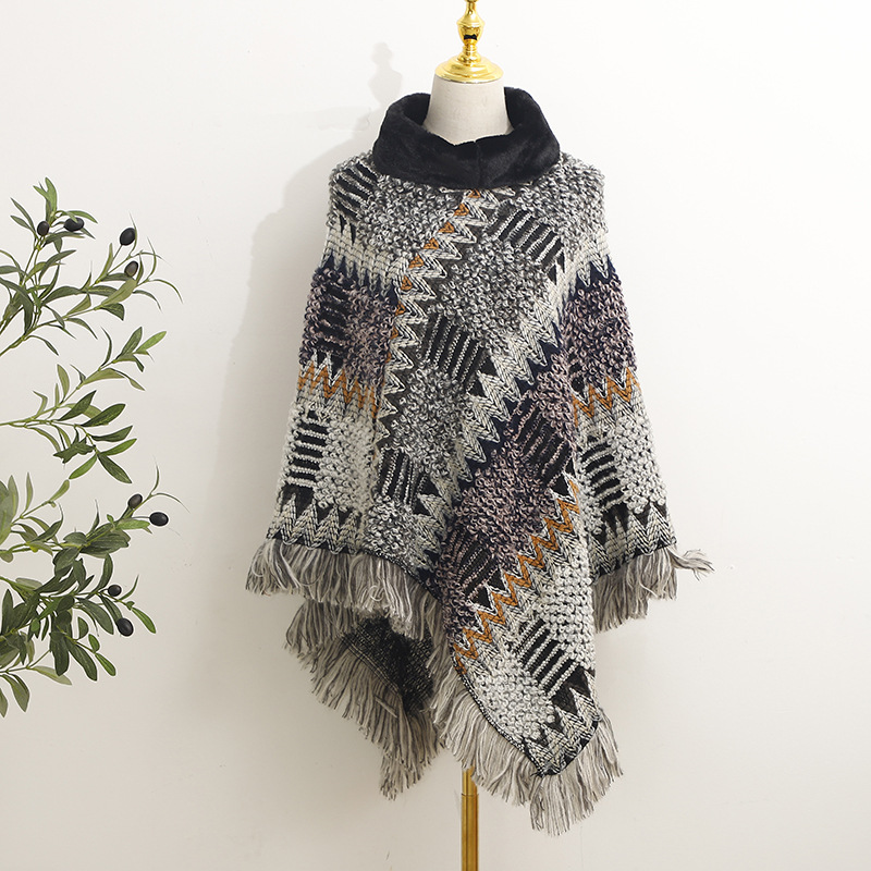 Winter Ethnic Style Shawl Bohemian Knitted Shawl High Collar Scarf Small Square Shawl Outer Decoration