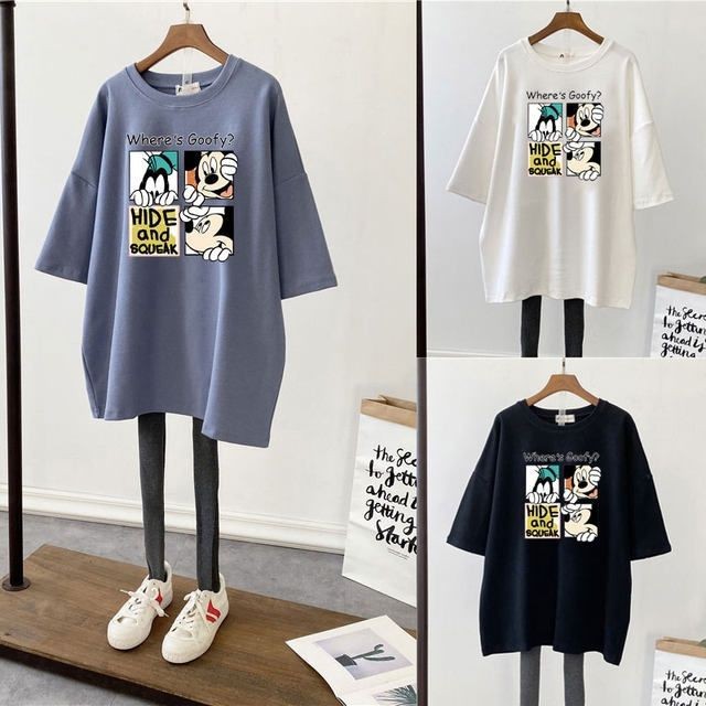 Picture of Pregnant Women's Summer Top T-shirt Mid-length Pure Cotton Short-sleeved Pregnant Women's T-shirt Loose plus size Korean Fashionable Base Shirt for Summer