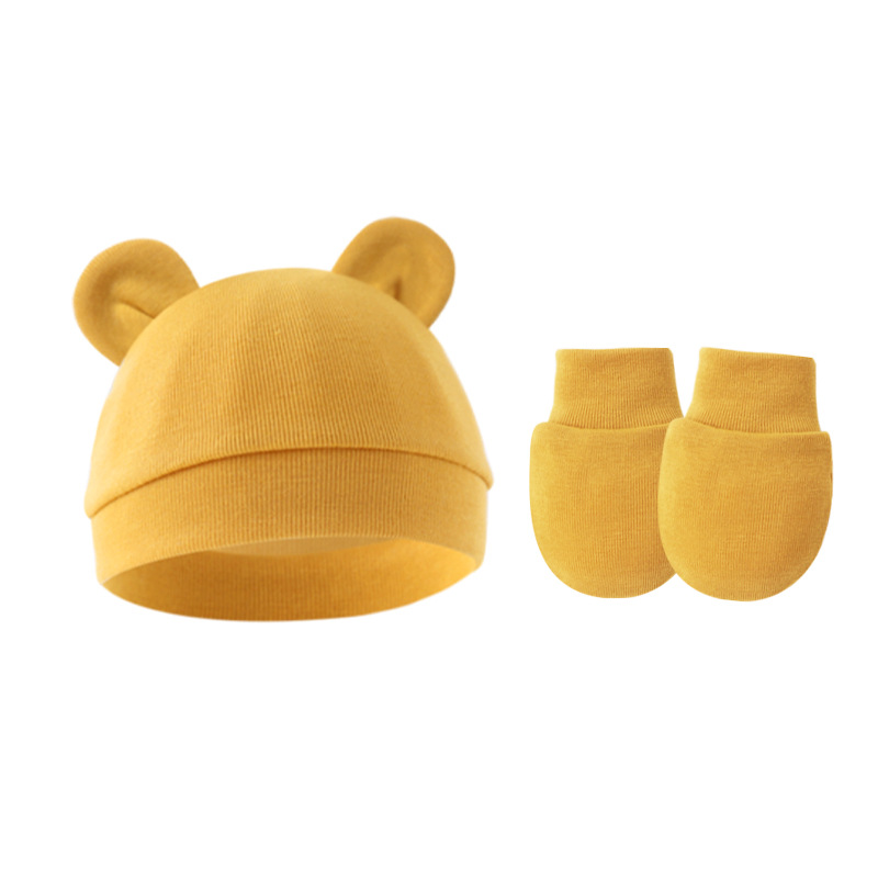 Picture of 2023 foreign trade baby pullover cap Mickey ears baby hat newborn tire cap anti-scratch gloves 2-piece set