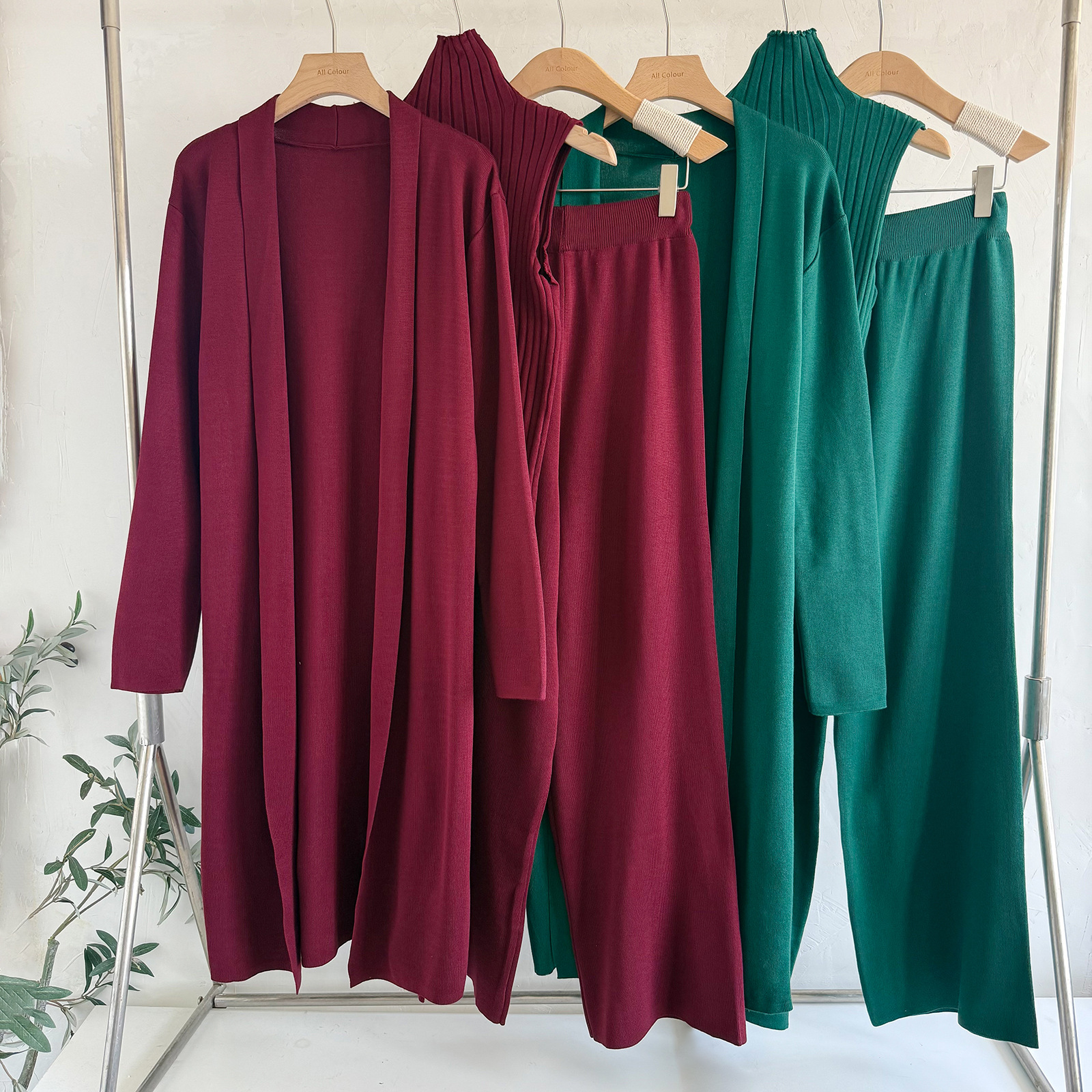 Picture of Cross-border Amazon Spring and Autumn New Lazy Elegant Knitted suit Sleeveless Vest Sweater Cardigan Pants Three-piece Set