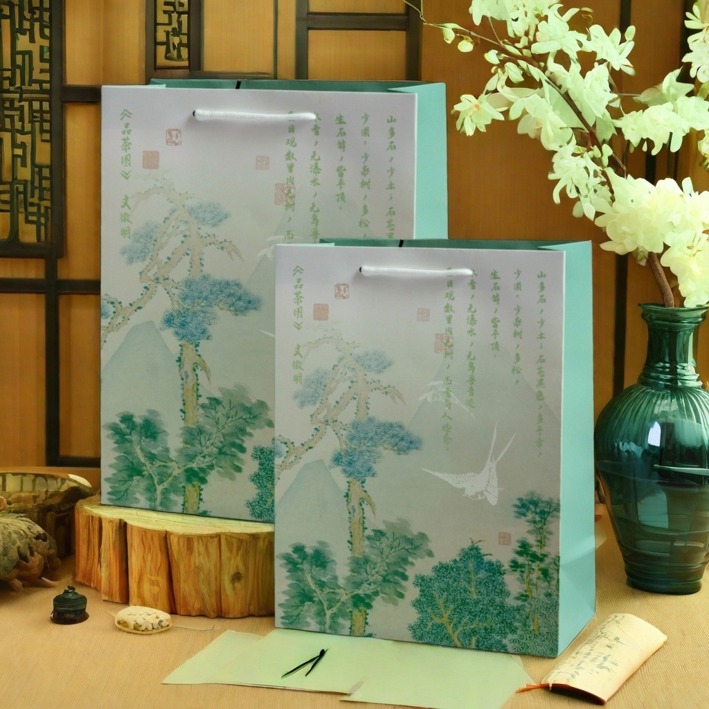 Classical Chinese style gift bag antique calligraphy holiday blessing handbag paper bag gift packaging bag manufacturers wholesale