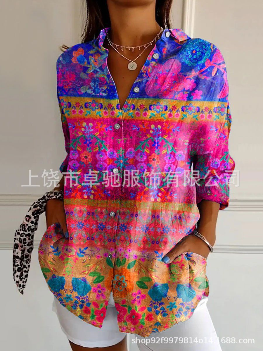 Picture of 2025 New Women's Long Shirt Women's Summer European and American Trend Long Sleeve Shirt Printed Pattern Printed 3D Shirt