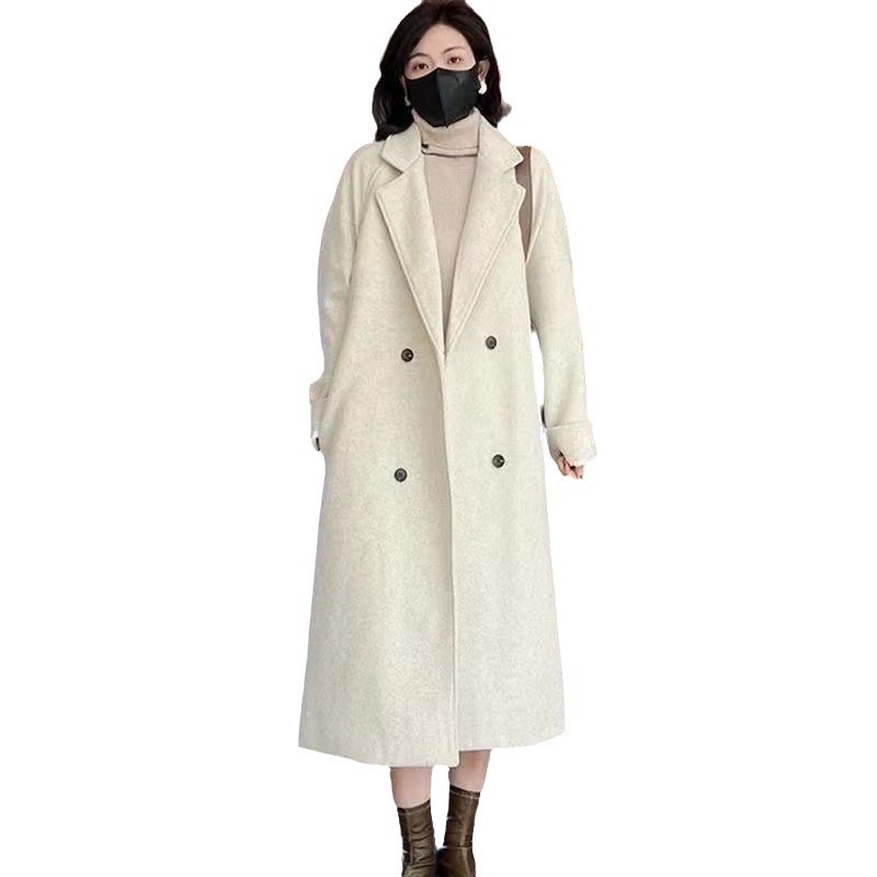 Picture of (plus padded gary) plus size loose cotton and thickening suit collar woolen coat long plush woolen cloth