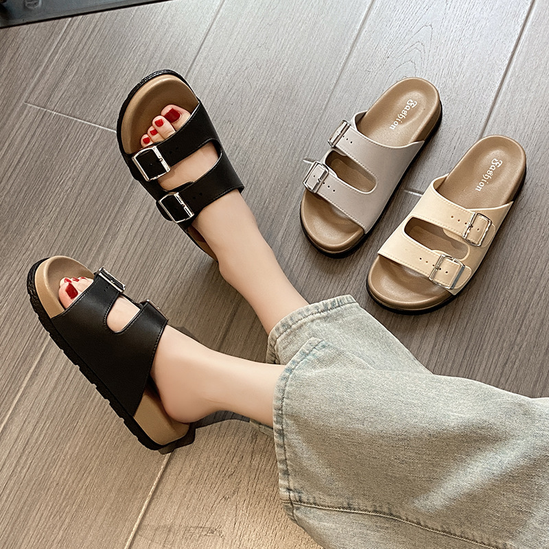 Foreign Trade Style Roman Slippers Women's Summer New Style Sandals Outer Wear Thick Bottom Niche All-match Adjustable Beach Shoes with Belt Buckle