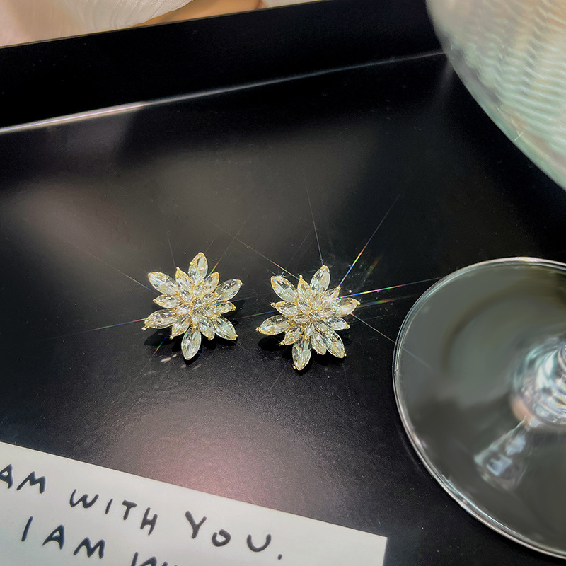 Silver Needle Beautiful Flash Micro-inlaid Zircon Snowflake Ice and Snow Earrings Refined High-end Light Luxury Trendy Fashion Ear Accessories for Women