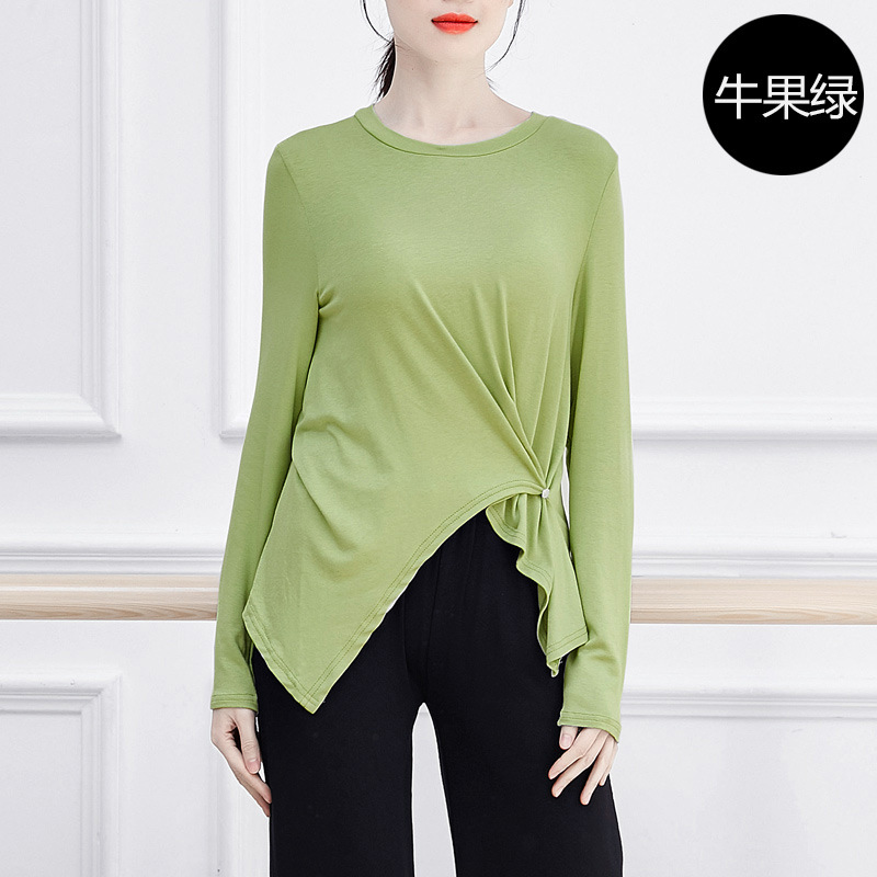 Picture of Buttoned Ethnic Square Jazz Training Top for Adults, Modern Dance Practice Clothing for Women, Versatile Solid Color