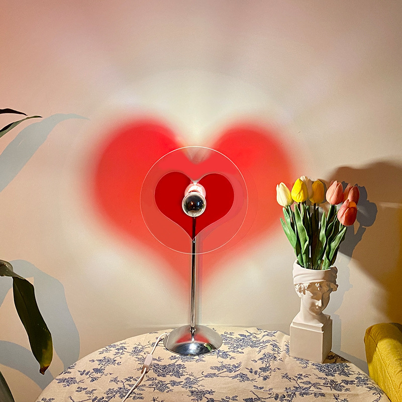 Ins Creative USB Heart Decorative Table Lamp Popular Bedroom Bedside Night Light Wedding Red Heart-Shaped Everlasting Lamp
