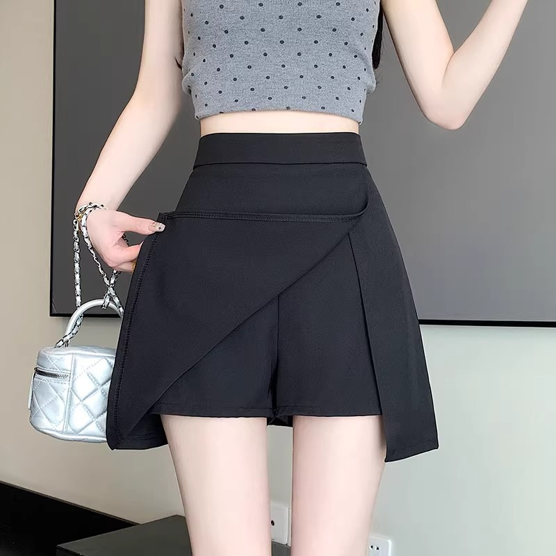 Irregular Split Black Suit Skirt Women's Summer 2024 New Anti-glare High Waist A- line Hip Skirt