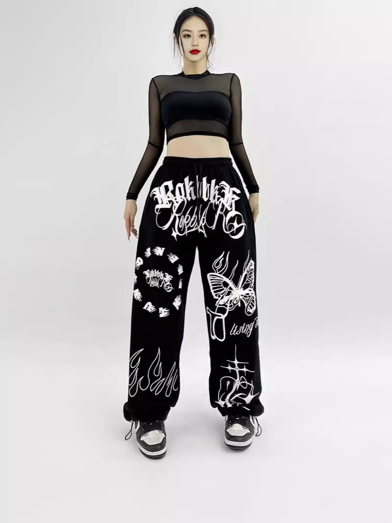 AliExpress Source Drawstring American Fashion Brand Sports Pants High Street Straight Pants Hip-Hop Loose Jazz Dance Pants Women