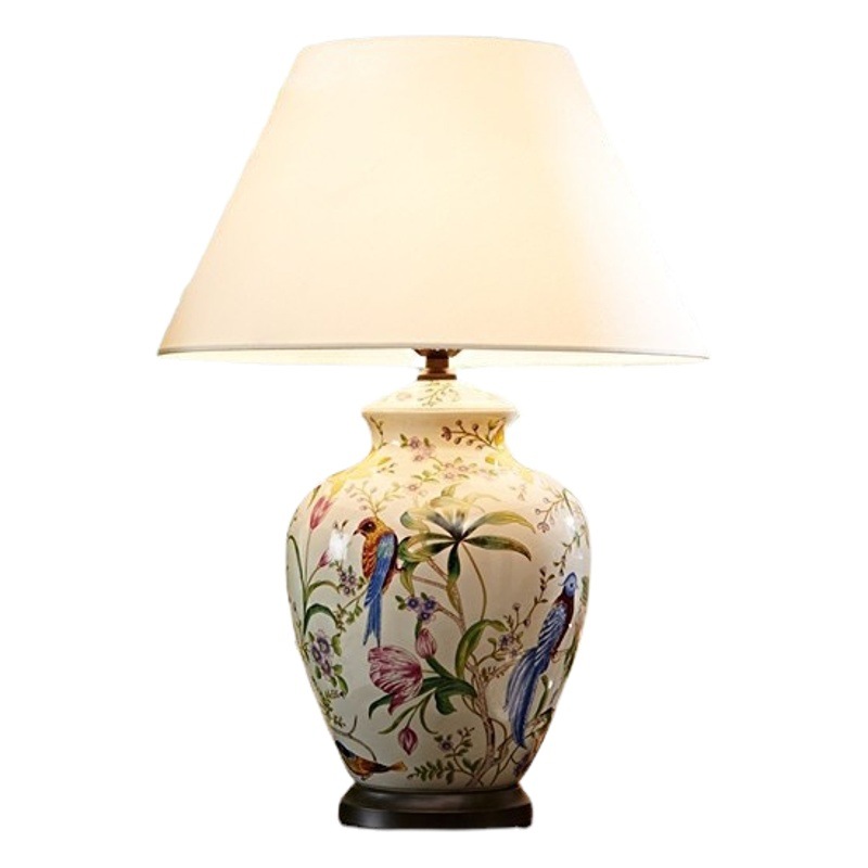 New Chinese Style Flower and Bird Ceramic Table Lamp Classical Bedroom Living Room Bedroom Study Decoration Wedding Romantic Warm Bedside Lamp