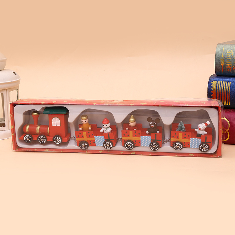 Picture of Strict selection of Christmas decorations Christmas wooden train children's kindergarten Christmas gift window ornaments