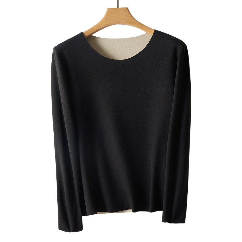 Autumn and Winter de velvet long-sleeved thermal underwear women's solid color bottoming shirt slim round neck plus size thermal autumn top women's