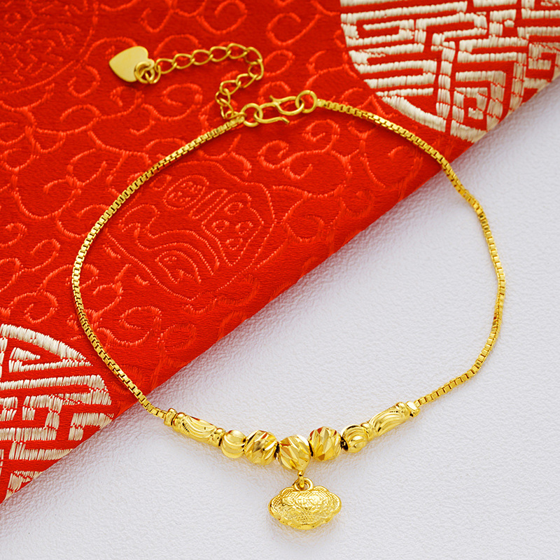 Picture of Vietnam Sand Gold Fashion Anklet Brass Plated 24k Gold Bell Double-Layer Turn & Bead Foot Ornaments Women's Foreign Trade Euro Gold
