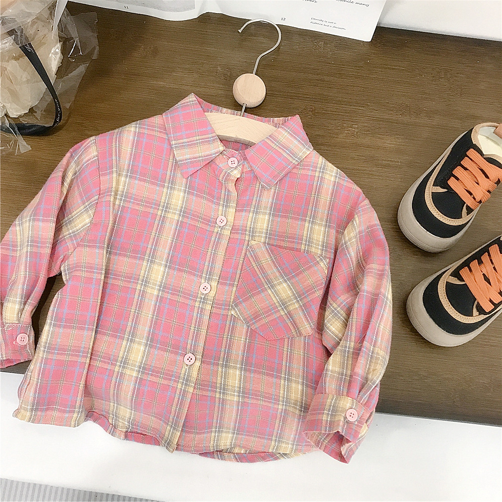 Picture of Children's fashionable pink plaid shirt spring new girls' Korean-style long-sleeved shirt baby Autumn top foreign trade