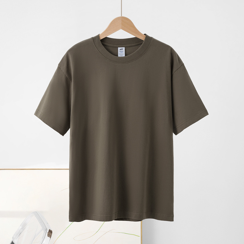 Picture of Japanese Style 230g Pure Cotton Short-Sleeved T-Shirt Women's Right Shoulder Round Neck Top Pure Color Half-Sleeved Bottoming Shirt Clothes Men's Wholesale
