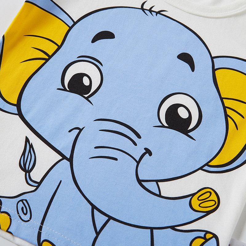 Picture of Summer Kidsren's Clothing Kidsren's Half-Sleeved Cartoon Elephant Pattern Boys Short-Sleeved t Baby Pure Cotton Clothes One Piece Drop Shipping