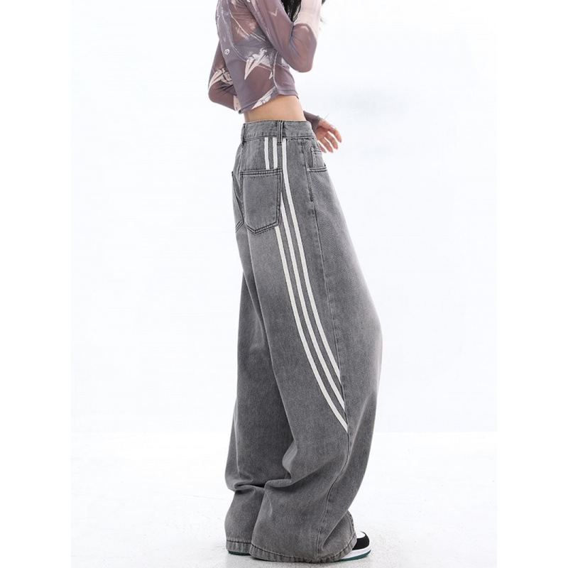 Autumn American Striped Jeans 2025 Retro New High Waist Casual Loose Slimming Straight Pants Trendy