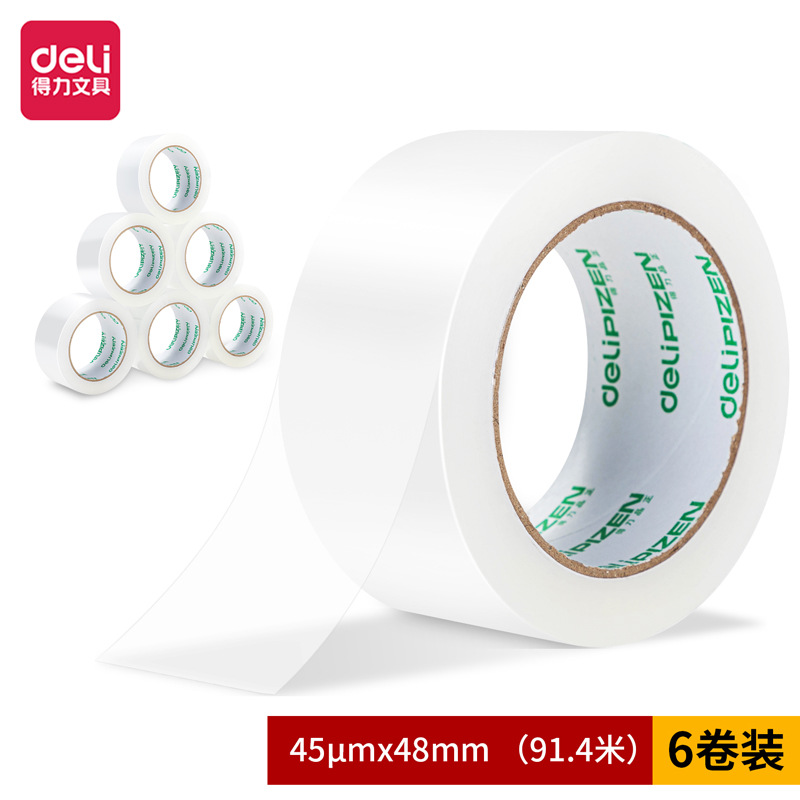 Deli pinzheng 30912 sealing tape 48mm * 100y * 45um(6 rolls/tube) (General transparent)