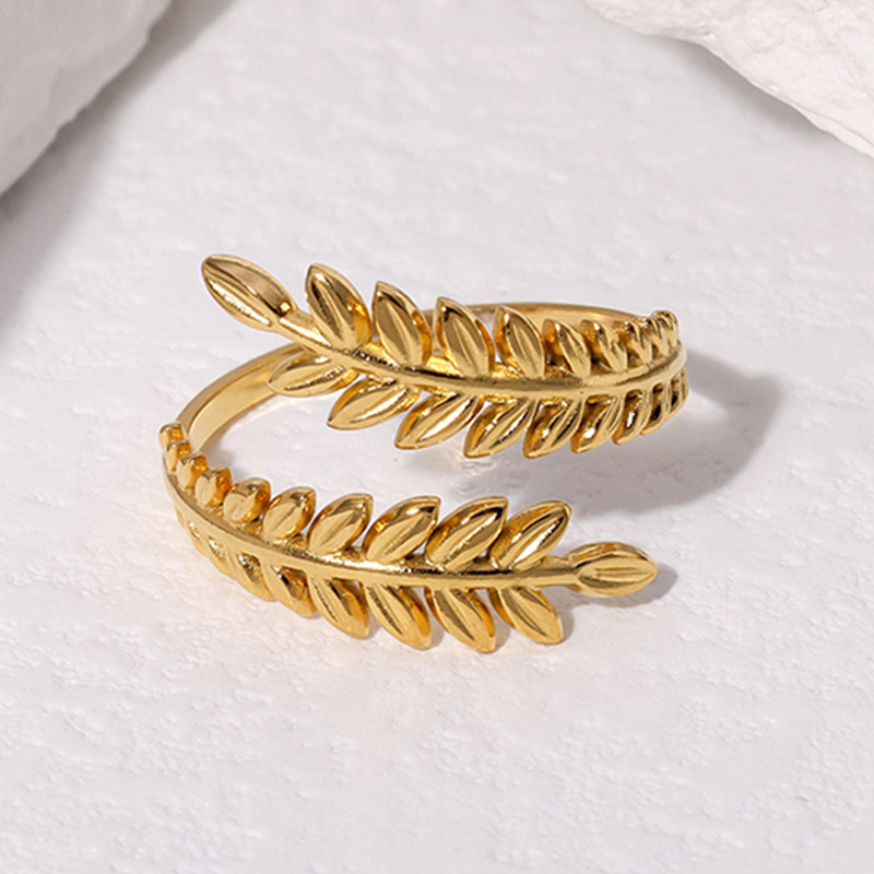 Cross-Border Leaf-Shaped Open Titanium Steel Ring for Women, Simple and Cold Style, Adjustable Index Finger Ring, Small Fresh and Personalized Ring