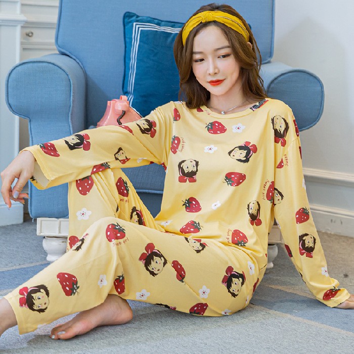 Picture of Wholesale spring and autumn winter pajamas women's thin long sleeve trousers cartoon cute wind small student home clothes suit