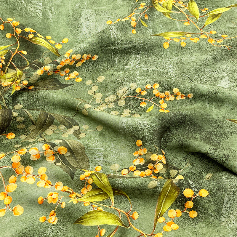 New Chinese-style Digital Printed Fabric Brocade Cotton Fabric Green Fruit Tree Cheongsam dress Top Hanfu Fabric