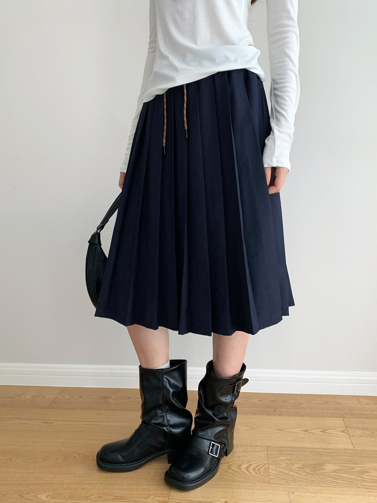 Dorothy Korean-style Blogger Wear College-style Age-reducing Contrast Color Drawstring Comfortable Pleated Skirt All-match Skirt for Women