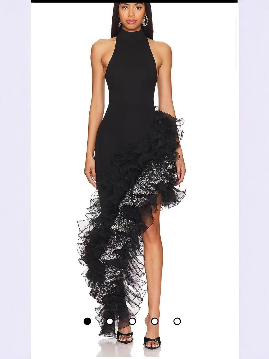 2025 European and American New Sequin Ruffled Black Popular Asymmetric Long Party Sexy Fashion Bandage Dress