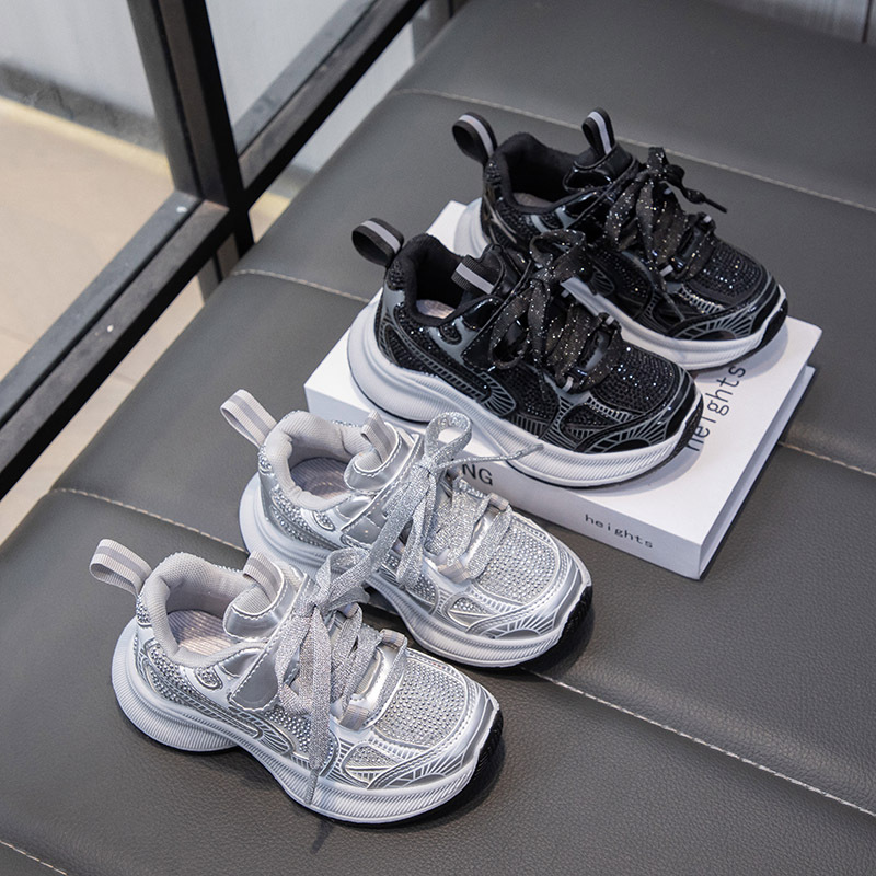 Girls' sneaker 2025 Spring New Children's Sense silver Torre Shoes Large Boys All-match Running Shoes