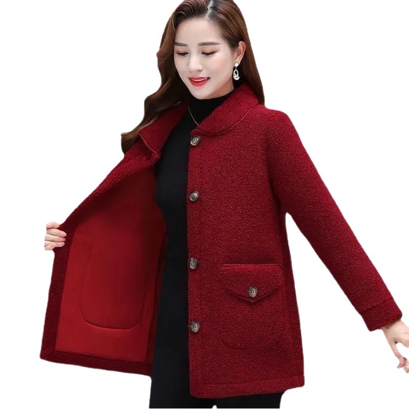 Mom's New faux lambswool thickened coat middle-aged and elderly women's granular fleece top elderly fur integrated