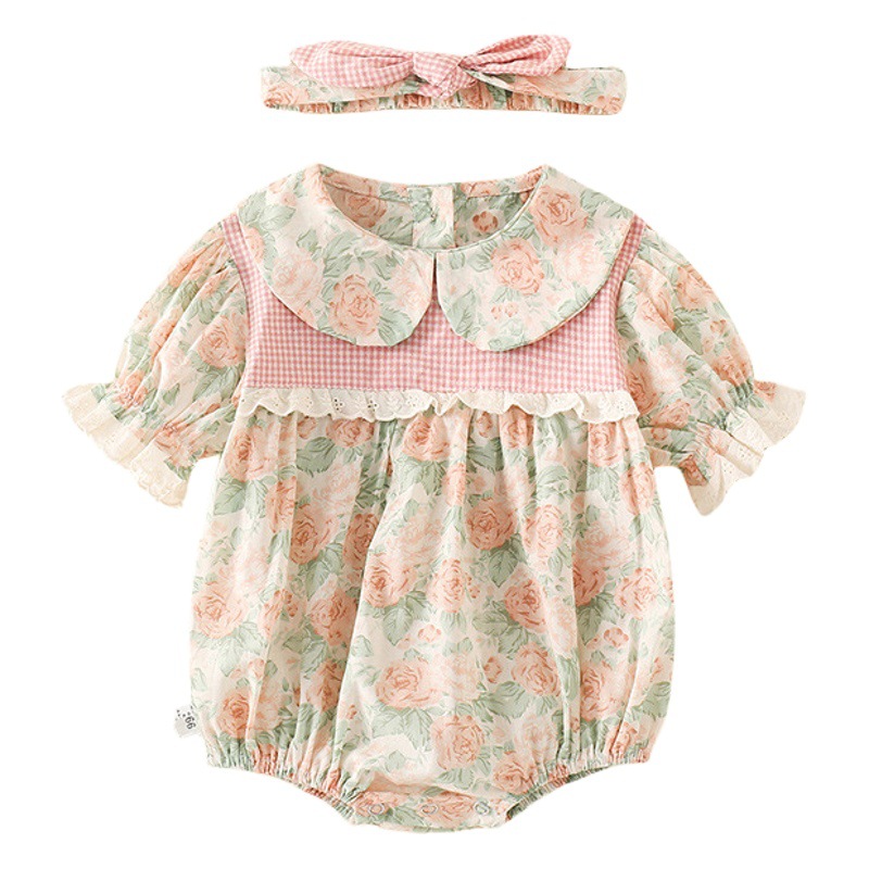 Summer Clothes Baby Floral Lace Stitching Harper Women's Summer Clothes Western Style Korean Princess Style Bag Fart Clothes for Going Out