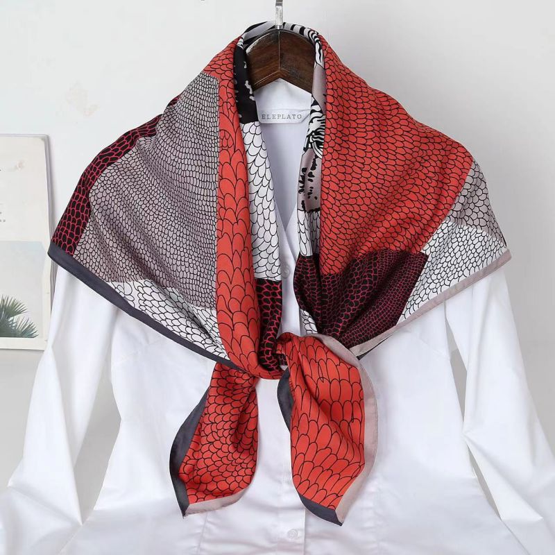 Picture of Autumn and winter all-match shawl animal printed black and white simple large square 90*90CM imitation silk twill silk scarf for women