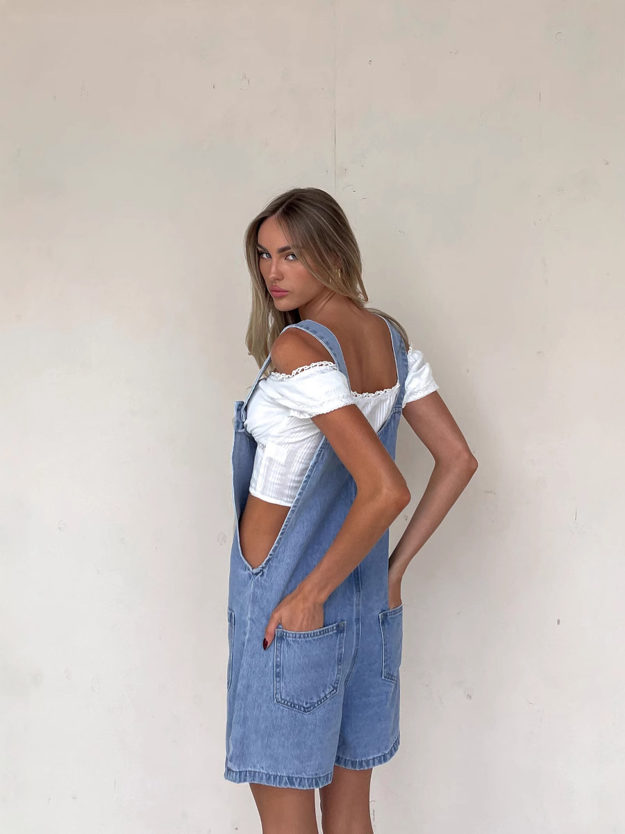 Picture of 2025 Cross-border European and American-style Women's Summer High Waist Slim-fit Slim-fit Adjustable Strap Wash Denim-fit Shorts