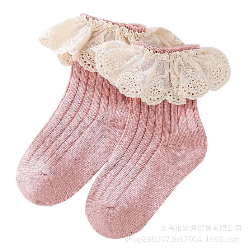 Picture of Baby Children's Socks Spring and Autumn Cotton Anti-slip Mid-tube Socks Autumn and Winter Princess Lace Mid-tube Socks