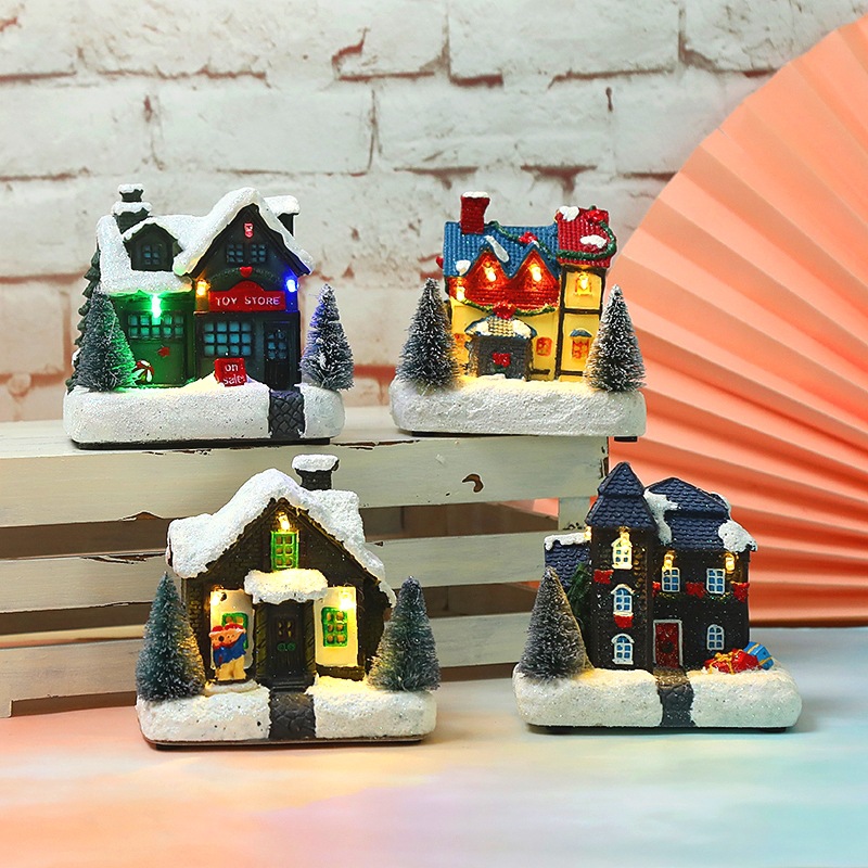 Christmas decorations luminous small house ornaments snow lights luminous hut Christmas gifts cross-border hot explosions