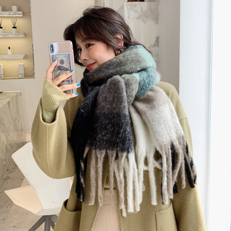 Picture of Winter monochrome plush heavy weight soft fluffy lazy wind solid color large pulled wool warm scarf for students couple