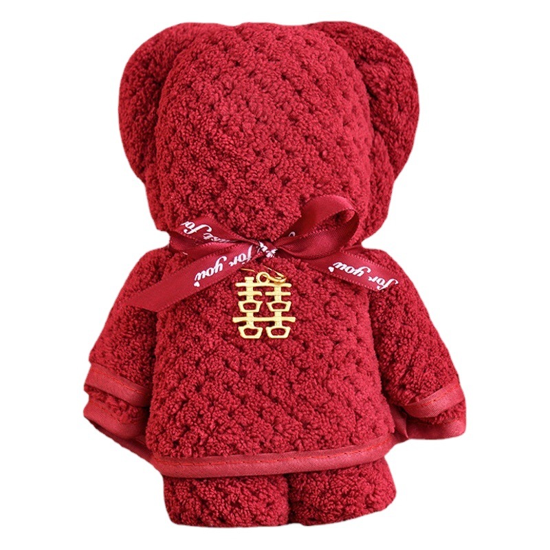 Picture of Bear towel wholesale wedding hand gift wine red wedding gift wedding gift hand gift towel