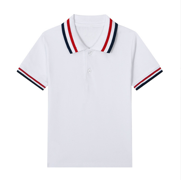 Picture of Summer Boys' Short-sleeved Polo Shirt School Uniform for Primary and Secondary School Students Children's White Lar T-shirt Girls' Graduation Class Dress