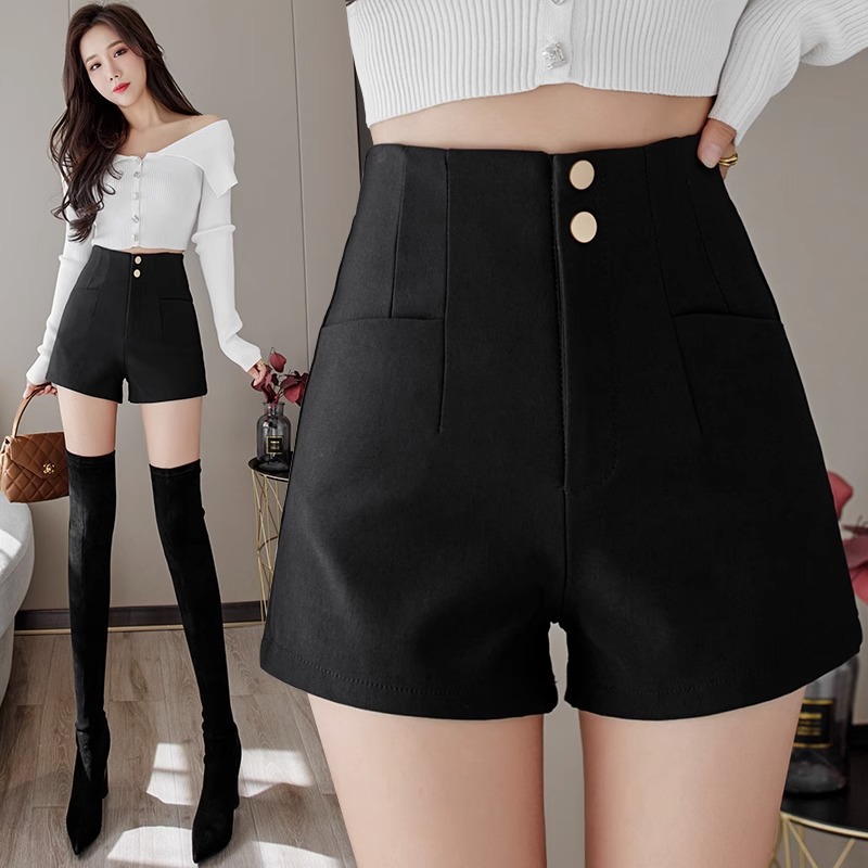 A- line plus size chubby girl hot pants summer sexy high waist slimming black shorts women's casual pants new style high waist Korean style