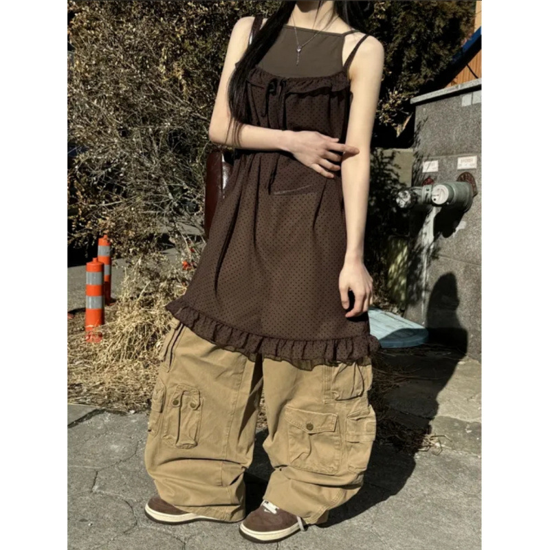 Picture of Three-Color Summer New Korean Ins Polka Dot Y2K Style Polka Dot Fungus Lace Suspender Chiffon Skirt Japanese Style Style Cute