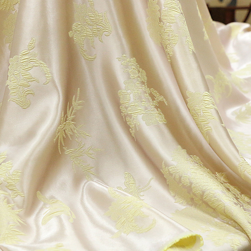 Picture of Four Gentlemen Silk | Plum, Orchid, Bamboo, and Chrysanthemum Crown Pleated Jacquard Silk Fabric with Embossed Pleats New Chinese Style National Fabric