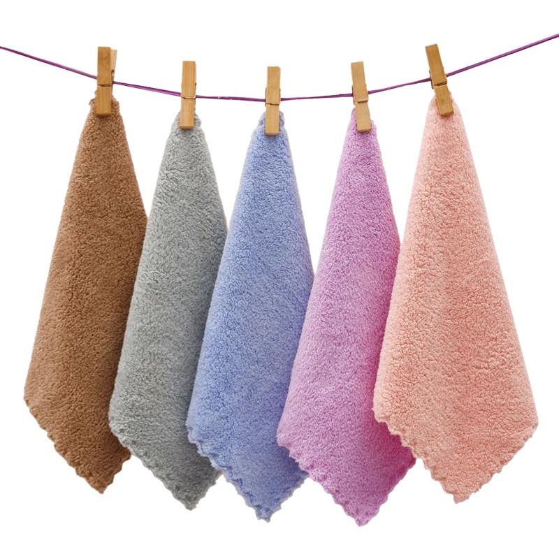 5-pack clock-in coral fleece small square towel soft absorbent plain small towel kindergarten children hand towel wholesale