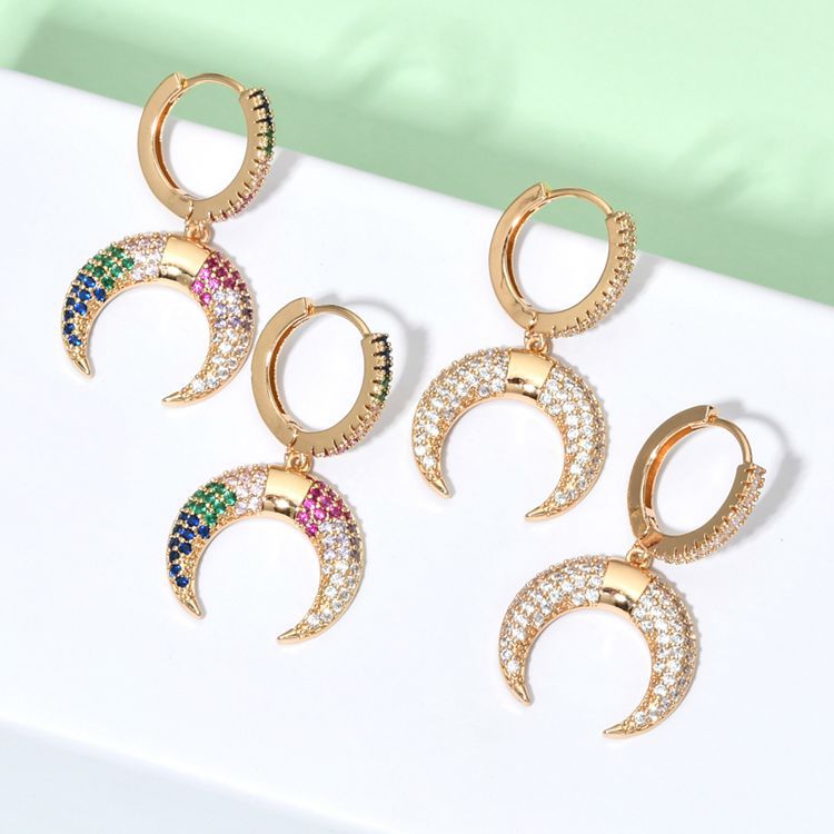 Picture of 2020 New Fashion Elegant Simple Colorful Horn Zircon Earrings Women/Girls Sweet Romantic Earrings