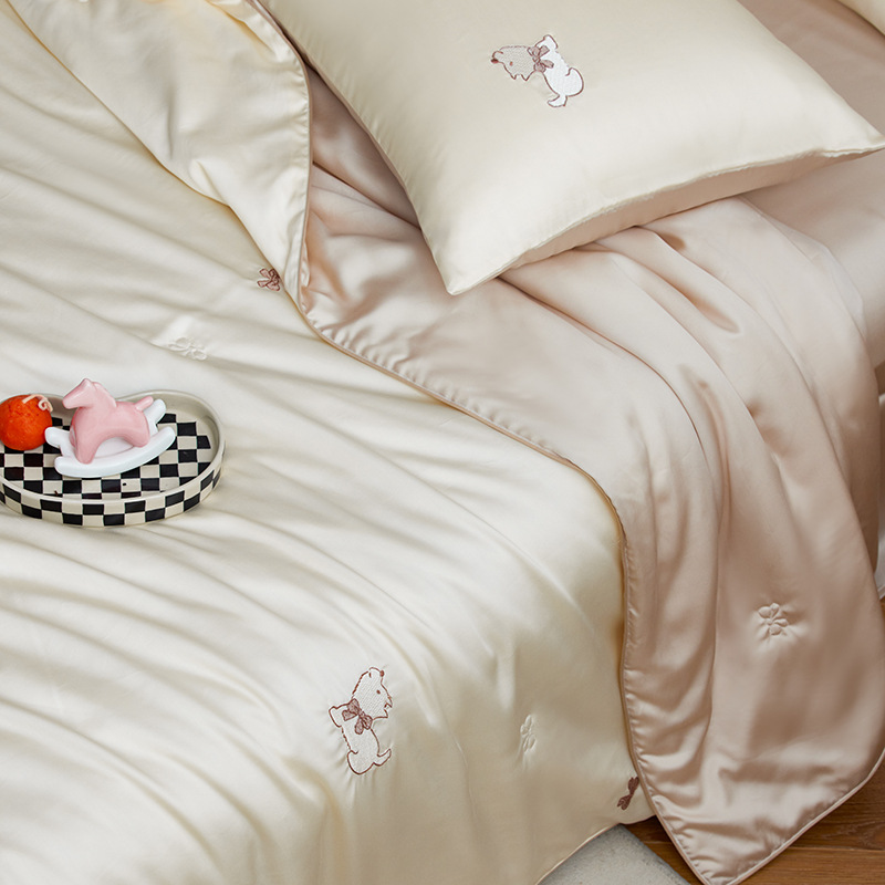 Class a Summer Cooling Tencel Lyocell Embroidered Air-Conditioning Summer Quilt Girly Cartoon Thin Quilt Four-Piece Set