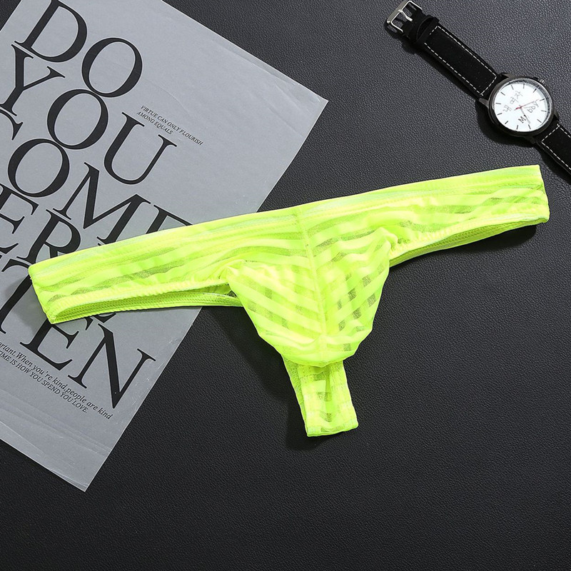 Picture of Men's Mesh Striped Thong Transparent Men's T-pants Low Waist Sexy Thin Mesh Pocket Underpants for Young Men
