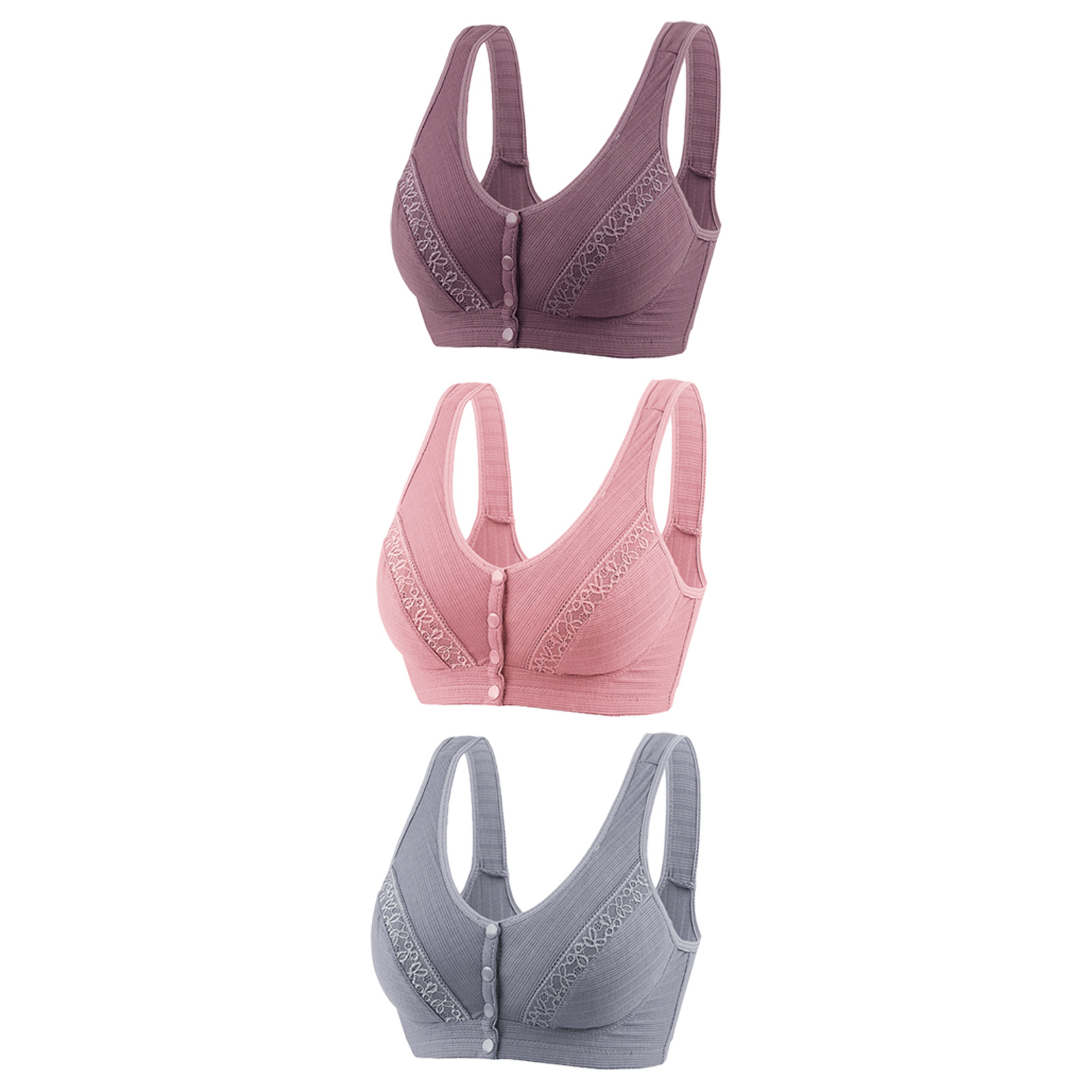Picture of Cross-border front buckle lace edge plus size sexy mom bra middle-aged and elderly wireless breathable thin cotton bra bra for women