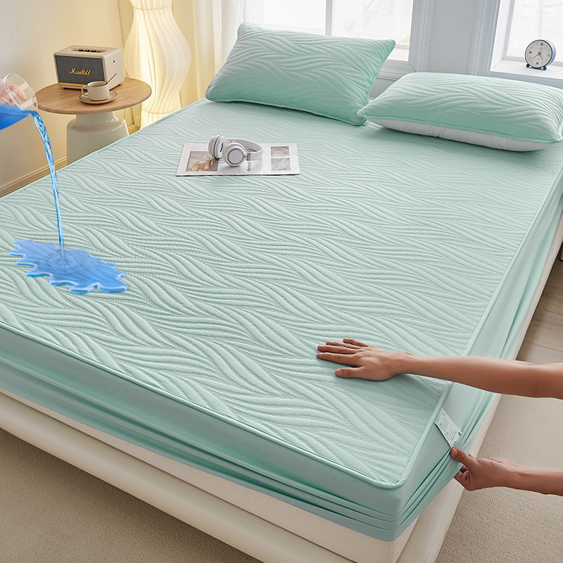 Picture of Class A water-washed cotton-padded waterproof bed hat Simmons mattress anti-slip urine-proof protective cover dust-proof bedspread three-piece set
