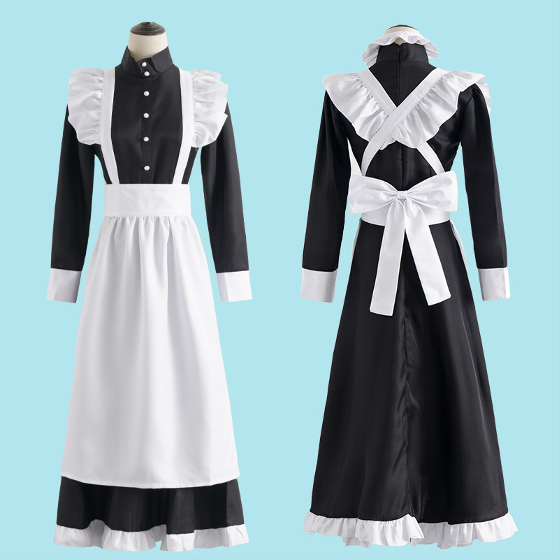 Classic Black and White Maid Cos Costume British Style Pearl Line Long Cafe Maid Costume cosplay Costume