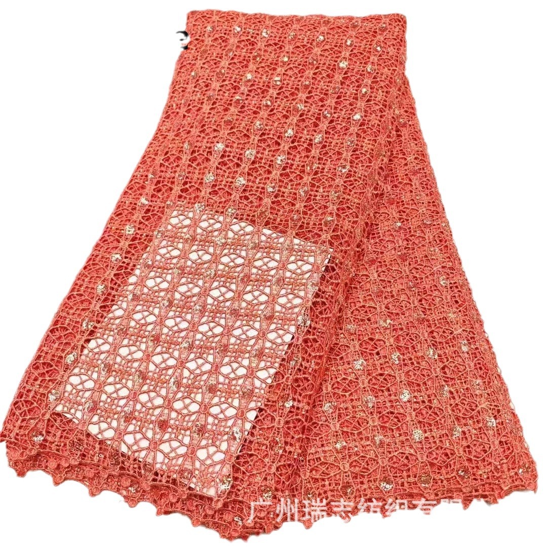 Picture of African Lace fabric African Water Soluble Embroidery Beaded Lace Party Dress Fashion Embroidered Cloth